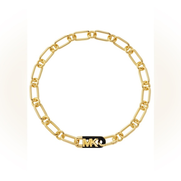 NWT Michael Kors 14K Gold-Plated Black Empire Link Chain Necklace - Picture 1 of 4